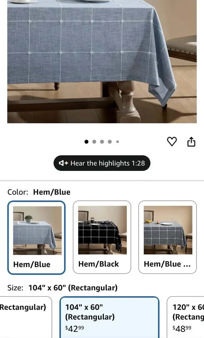 ZeeMart Grid Embroidered Farmhouse Tablecloth, Blue, 60